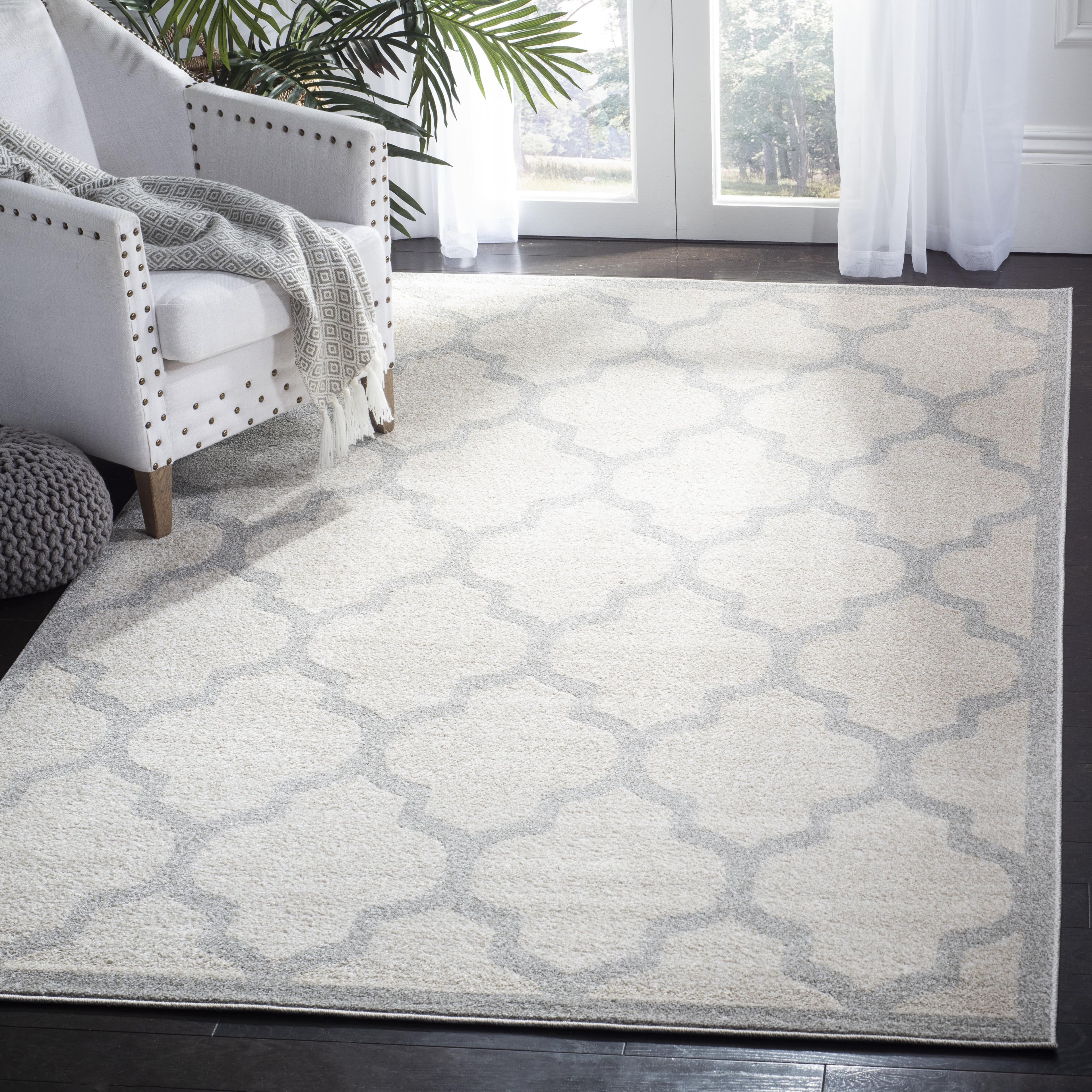 Beige and Light Grey Geometric 6' x 9' Area Rug