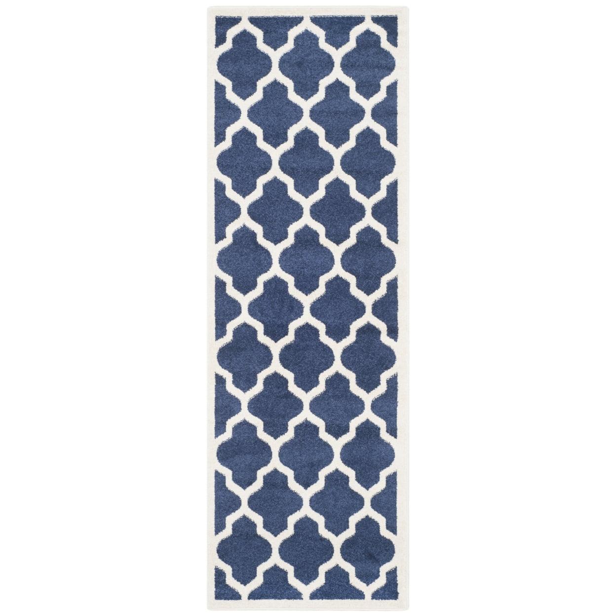 Amherst AMT420 Power Loomed Indoor Runner Rug - Navy/Beige - 2'3"x11' - Safavieh