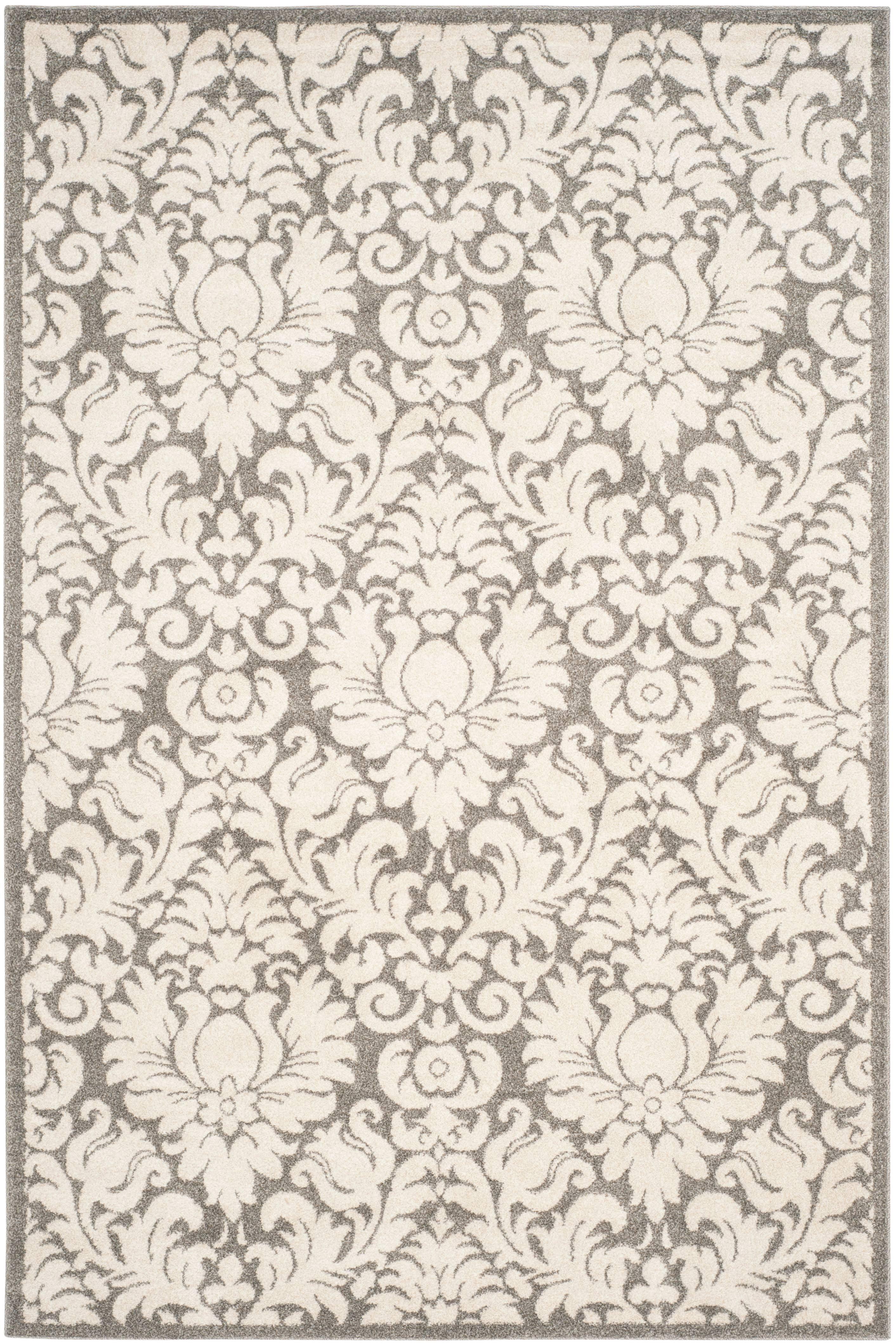 Reversible Gray Floral Easy-Care Synthetic Area Rug, 4' x 6'