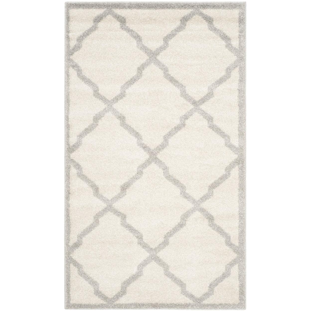 Reversible Geometric Light Grey/Beige Synthetic Area Rug, 3' x 5'