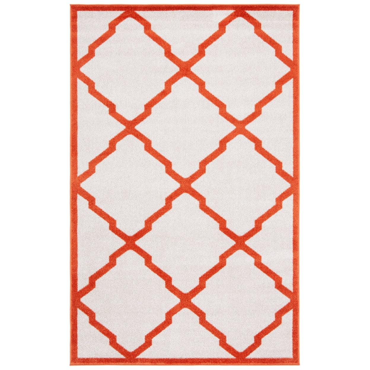 Beige & Orange Geometric Round Synthetic Area Rug 6' x 9'