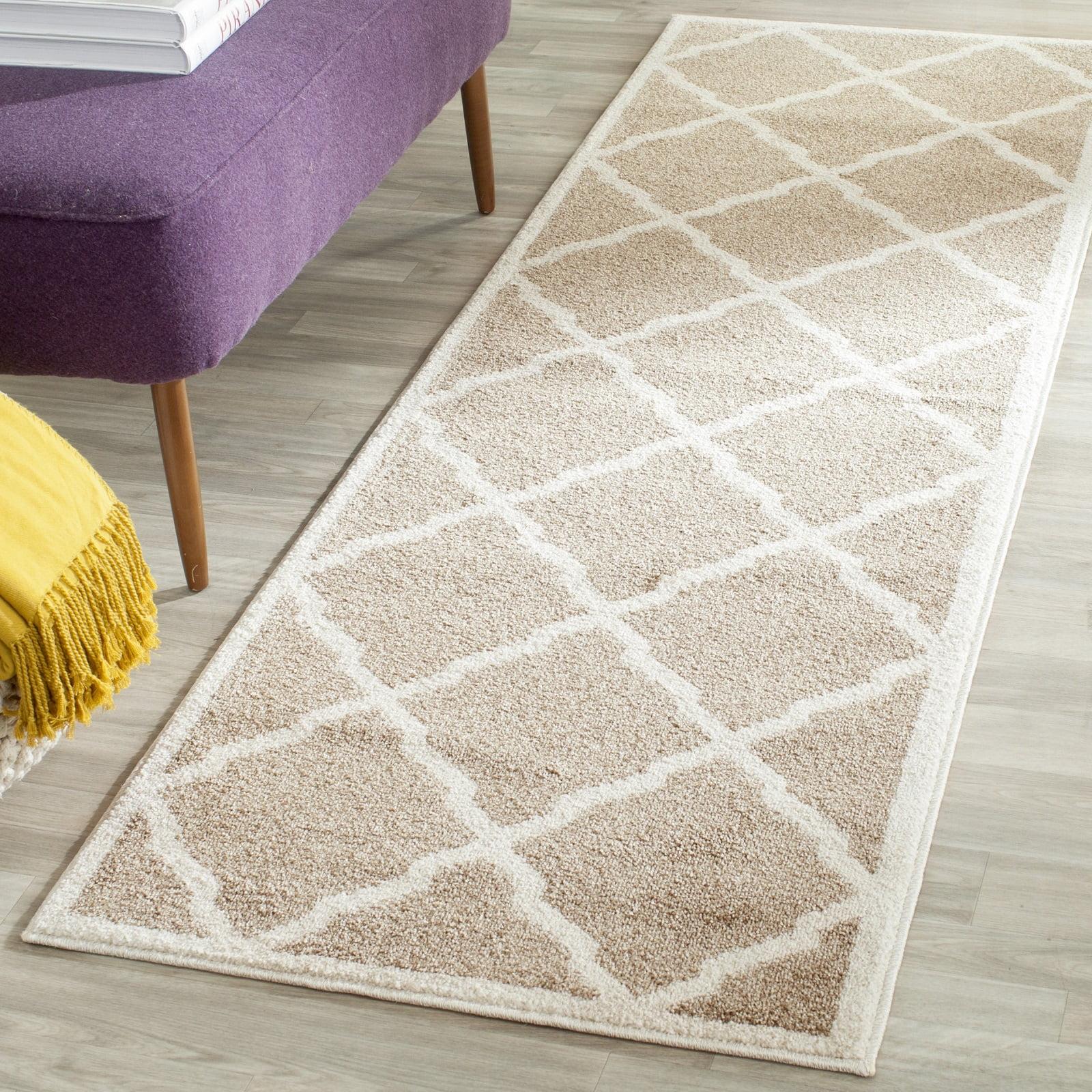 Reversible Wheat & Beige Geometric Synthetic Runner Rug - 2'3" x 13'