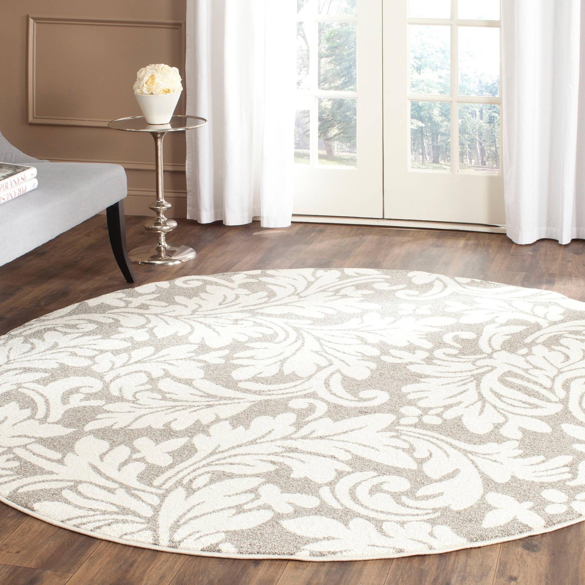 Elegant Gray & Beige Synthetic 7' Round Area Rug for Easy Care