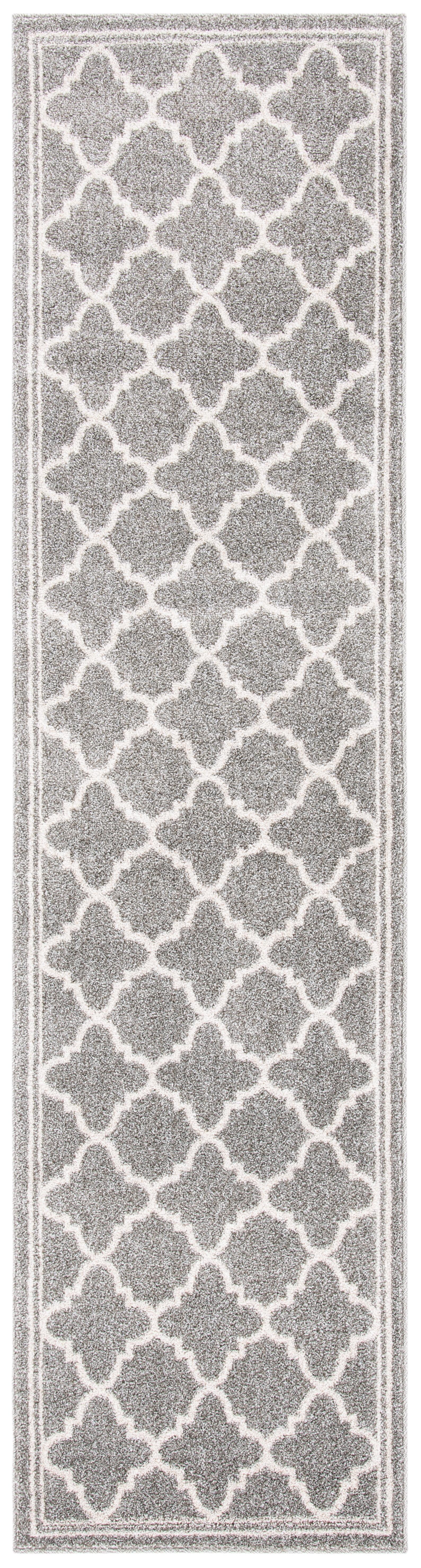 Gray Geometric Synthetic Easy Care Runner Rug 2'3" x 11'