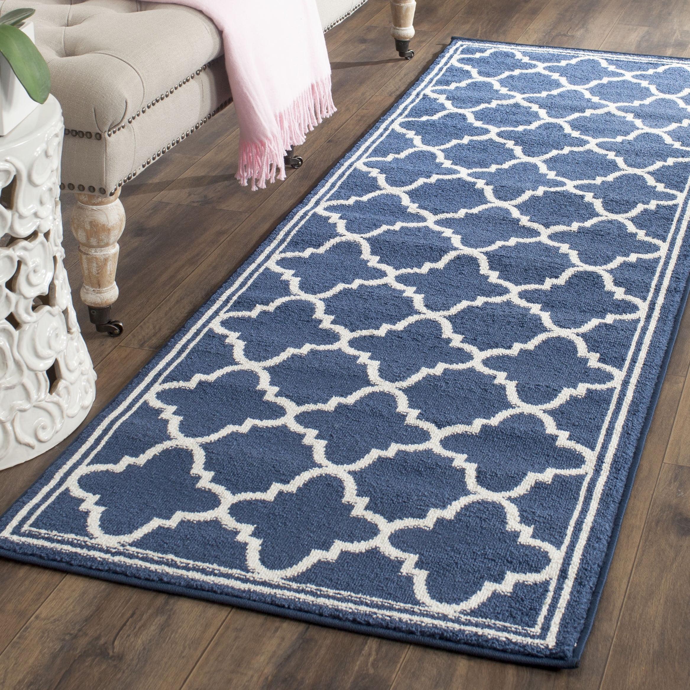 Amherst AMT422 Power Loomed Indoor Runner Rug - Navy/Beige - 2'3"x7' - Safavieh