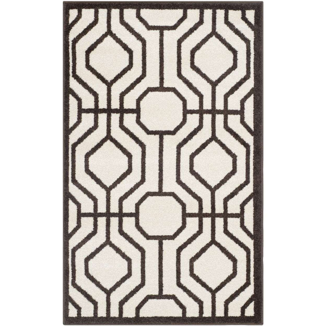 Ivory and Brown Geometric Pattern Rectangular Area Rug