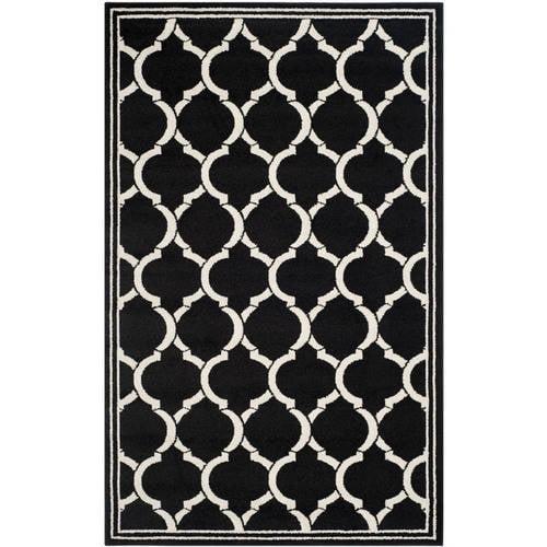 Anthracite and Ivory Geometric Indoor/Outdoor Rug, 9' x 12'