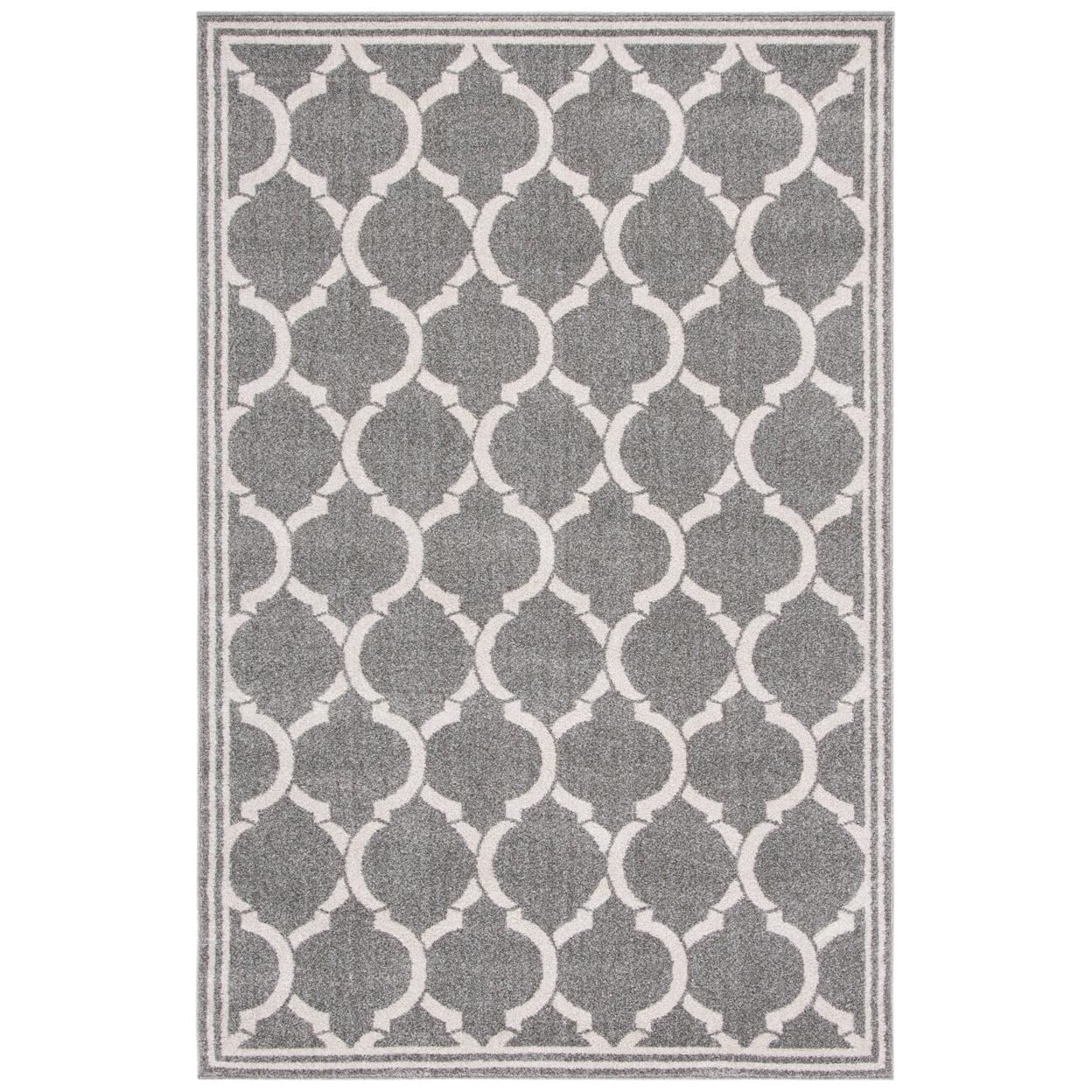 Dark Grey and Beige Geometric Easy-Care Area Rug, 4' x 6'