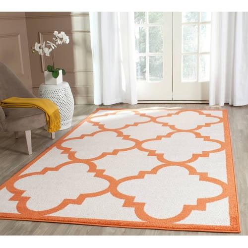 Beige & Orange Hand-Knotted Easy-Care Rectangular Rug