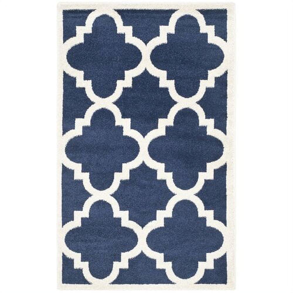 Navy and Beige Geometric Hand-Knotted Accent Rug 30" x 4"