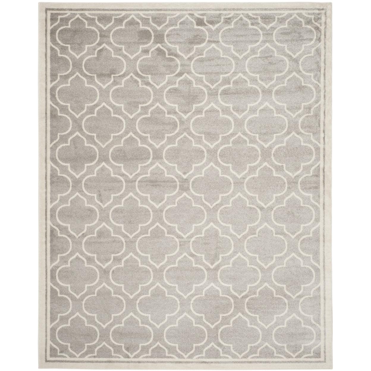 Ivory and Light Grey Geometric Synthetic 6' x 9' Area Rug