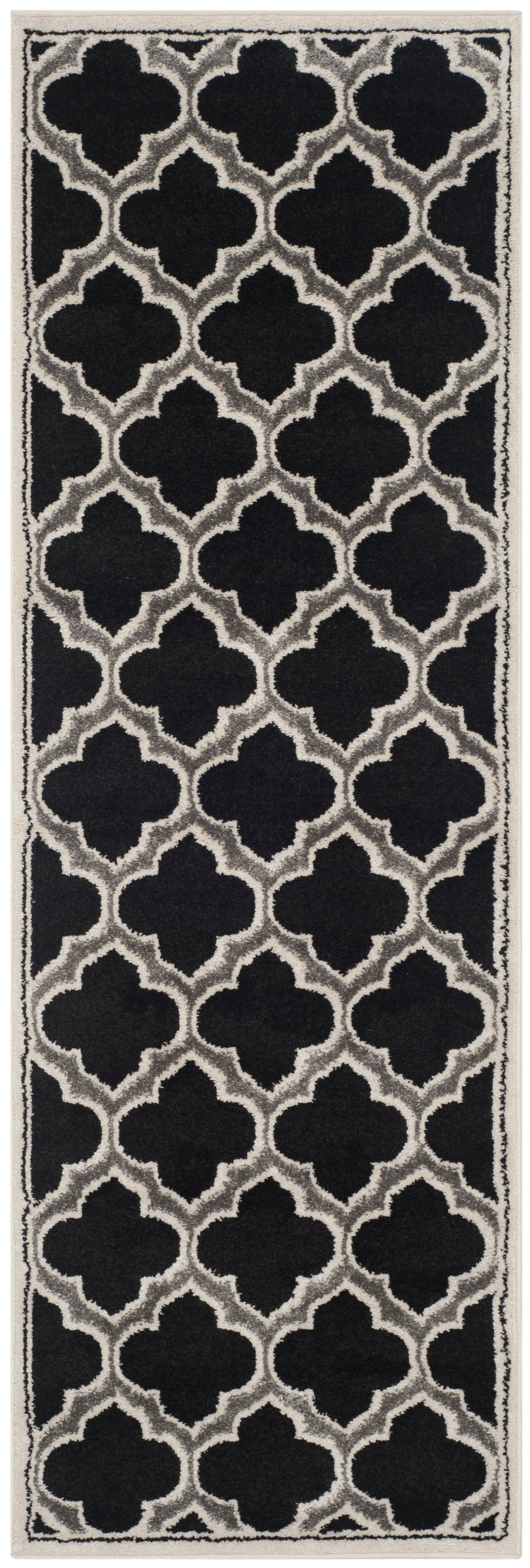 Anthracite/Ivory Geometric 2'3" X 7' Synthetic Easy-Care Runner Rug