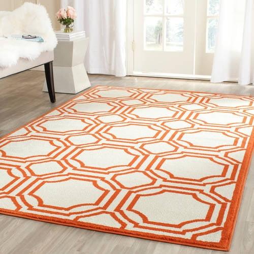 Reversible Ivory Geometric Hand-Knotted Cotton Blend 4' x 6' Rug