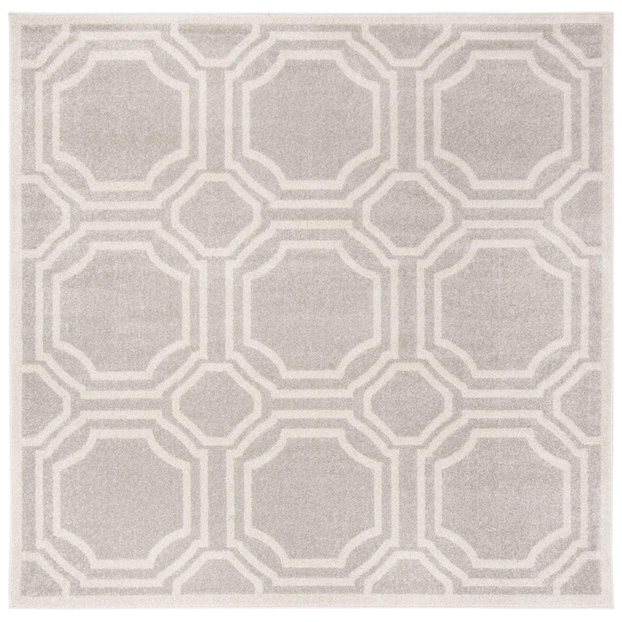 Elysian Light Grey & Ivory Geometric 7' Square Hand-Knotted Rug