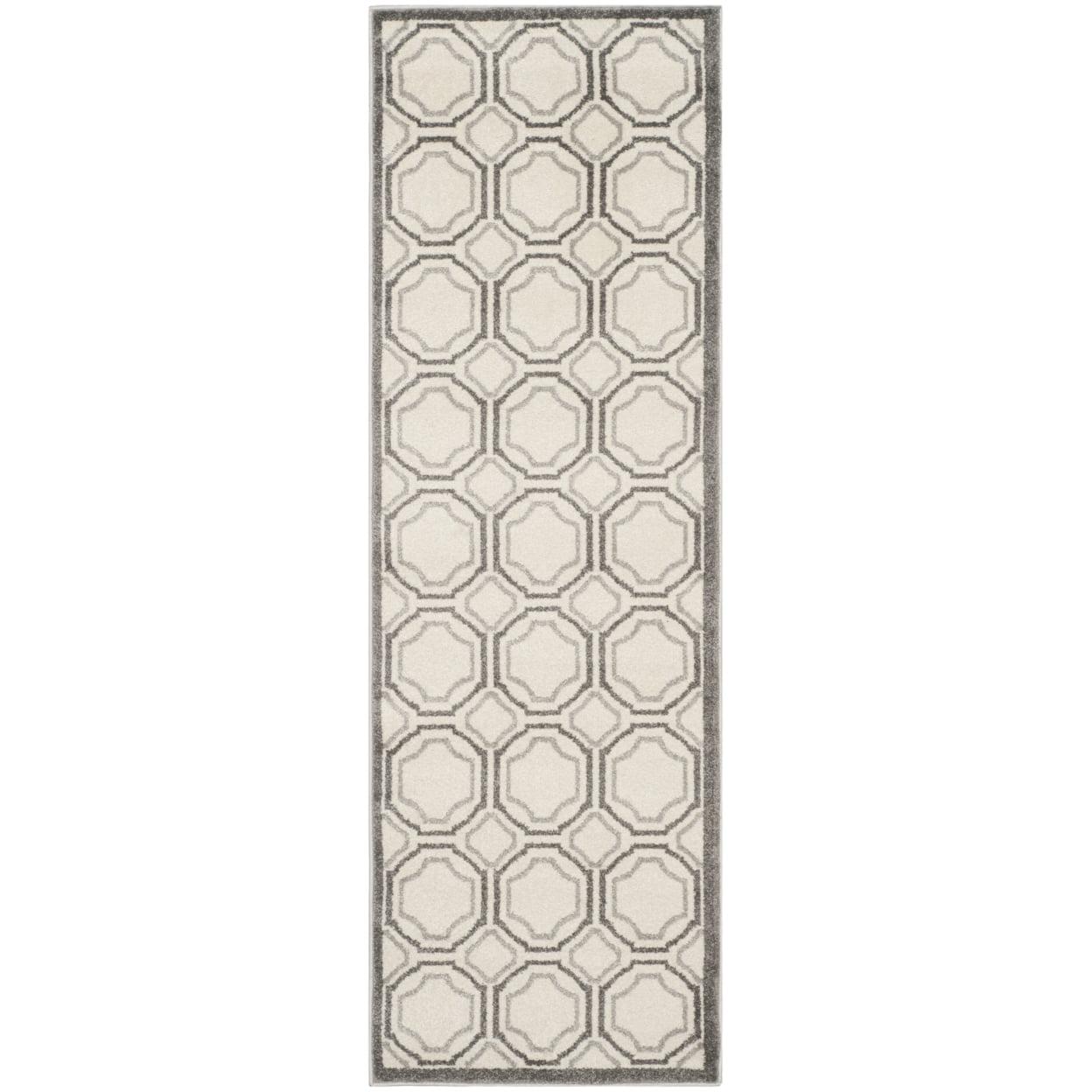 Ivory and Light Grey Geometric Synthetic Runner Rug