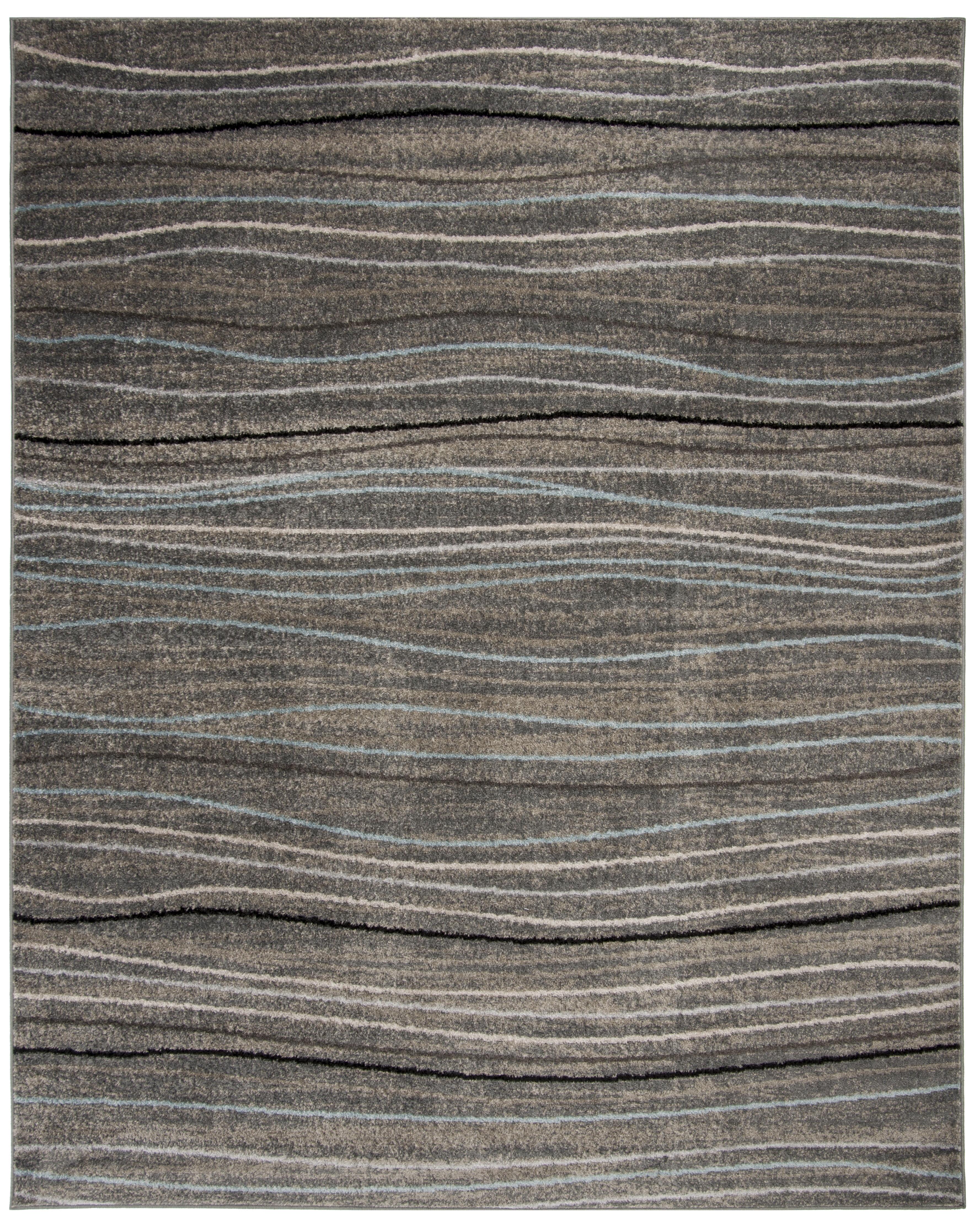 Silver and Beige Striped Synthetic Outdoor Area Rug