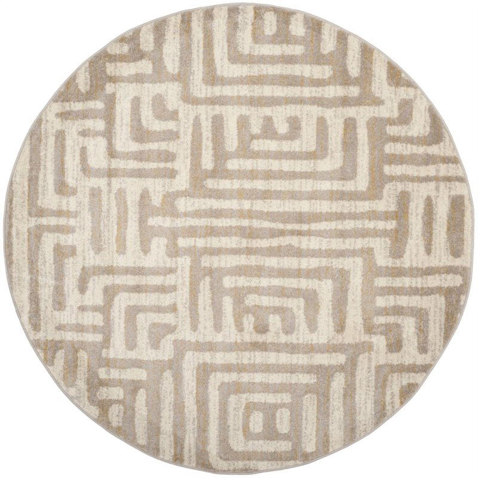 Ivory and Mauve Round Synthetic Abstract Area Rug