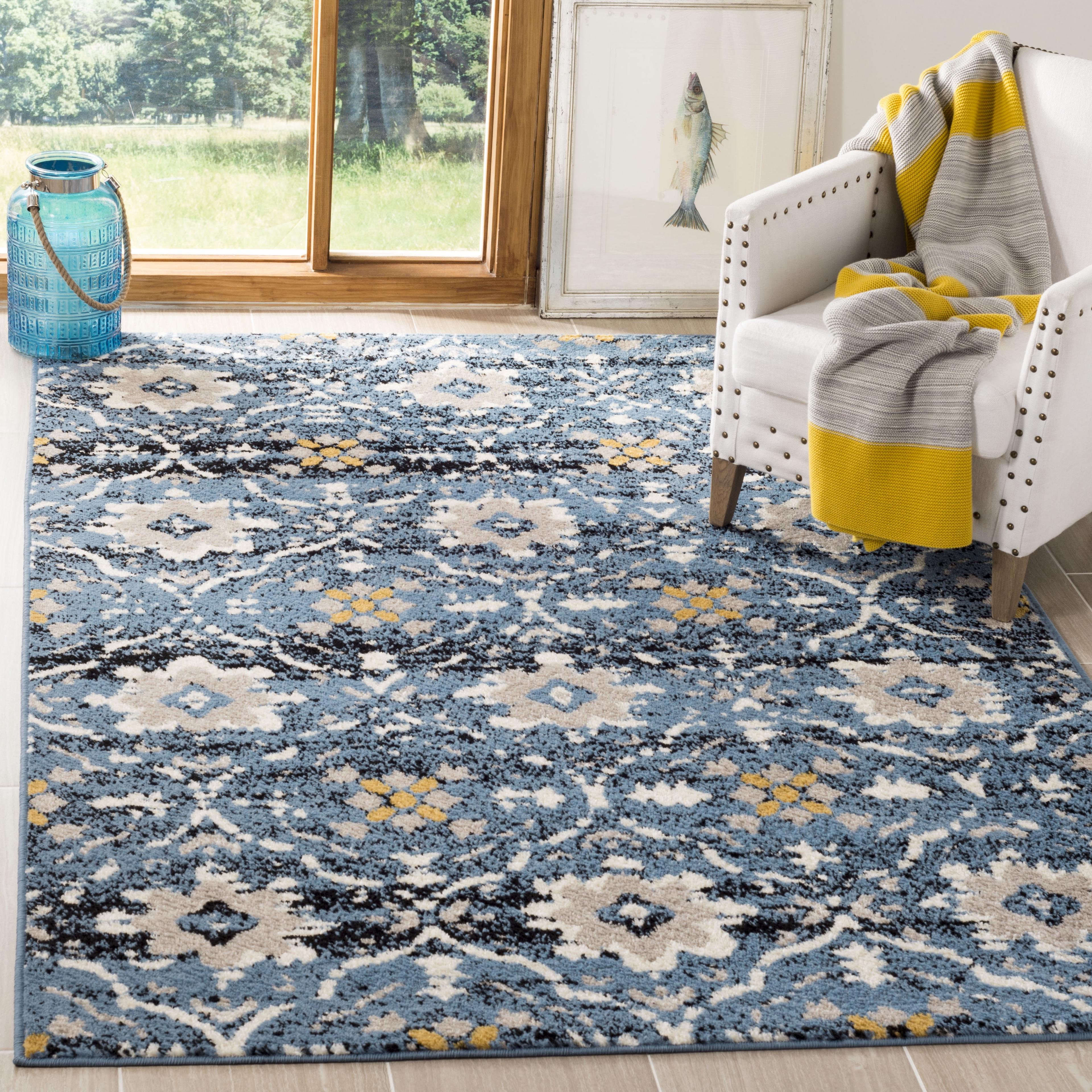 Rectangular Blue Synthetic Stain-Resistant Area Rug, 5'1" x 7'6"