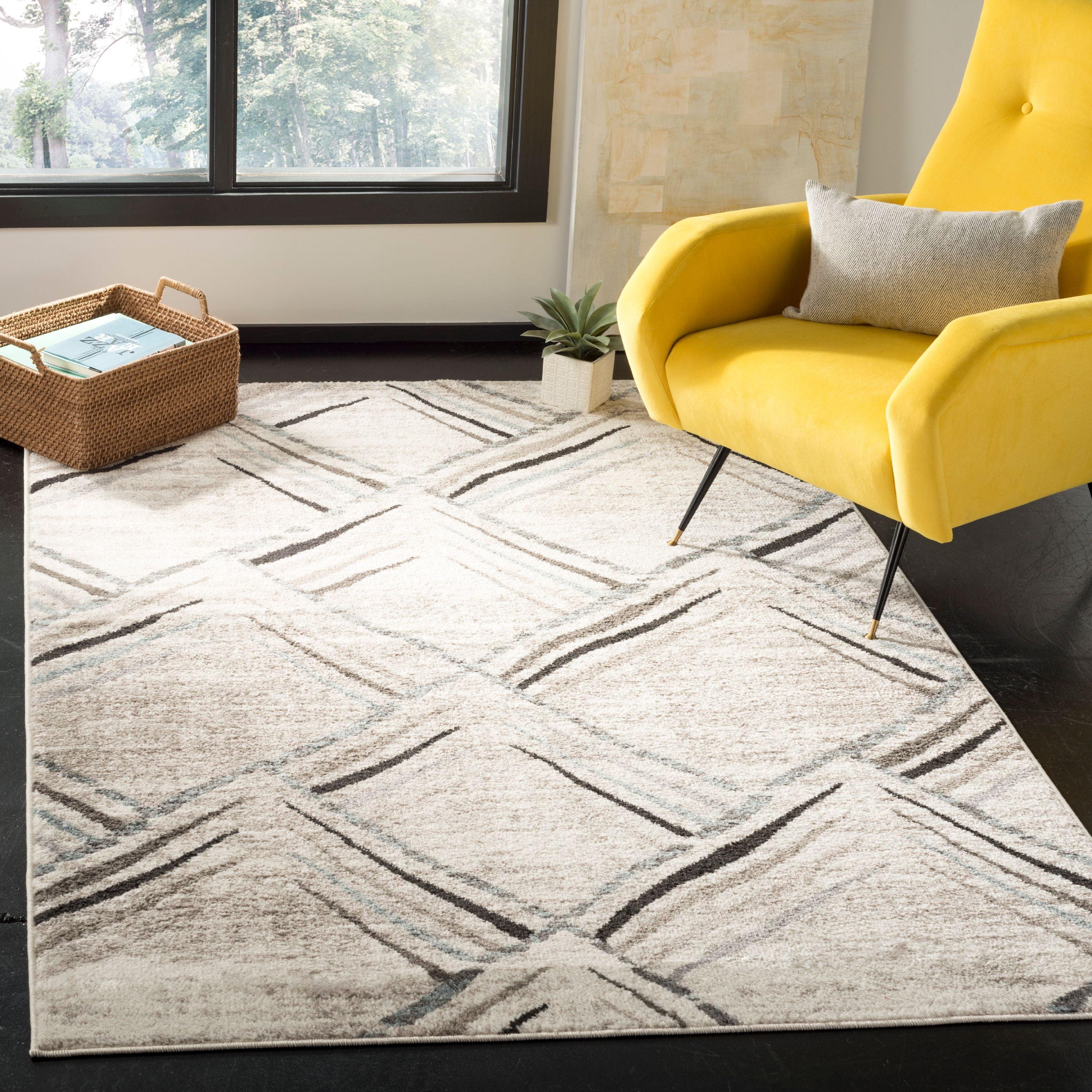 Amsterdam AMS112 Power Loomed Indoor Area Rug - Cream/Charcoal - 5'1"x7'6" - Safavieh