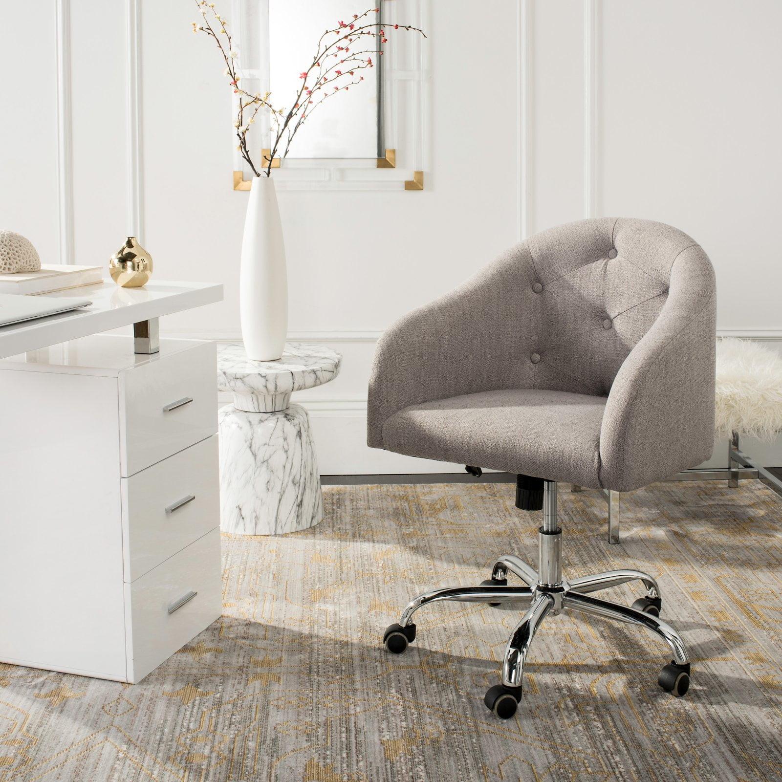 Transitional Gray Linen Tufted Swivel Arm Chair with Chrome Legs