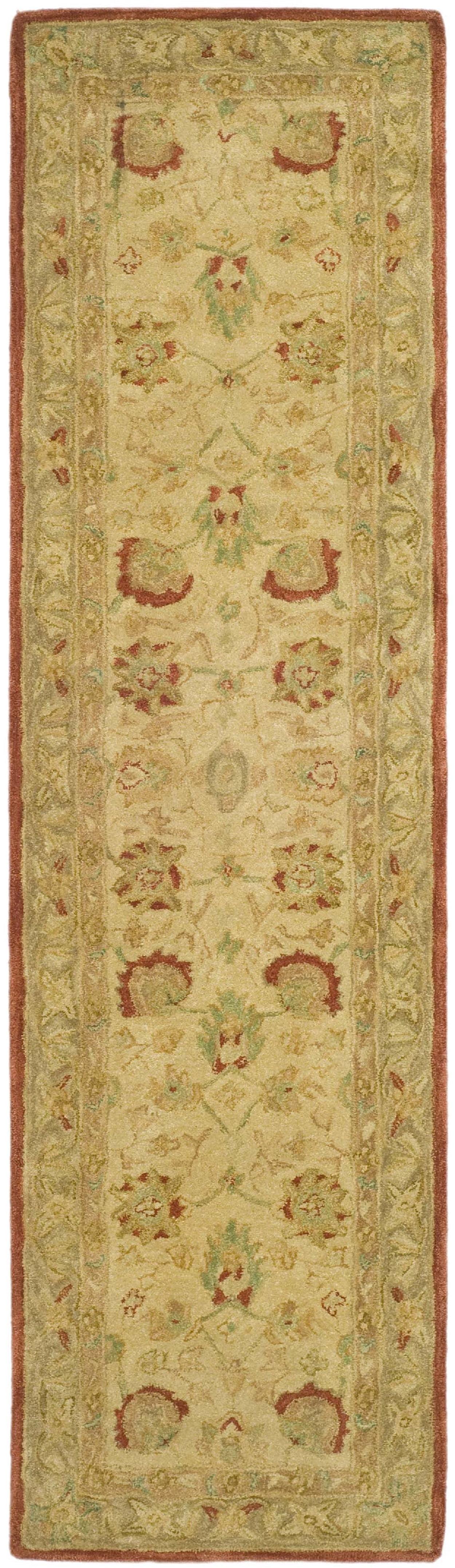 Handmade Beige and Rust Floral Wool Runner Rug