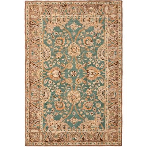 Handmade Teal and Camel Floral Wool Area Rug