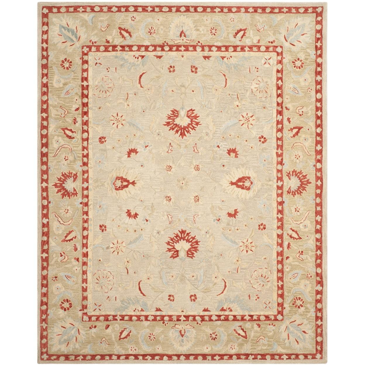 Handmade Tufted Red & Ivory Wool Rectangular Area Rug, 5' x 8'