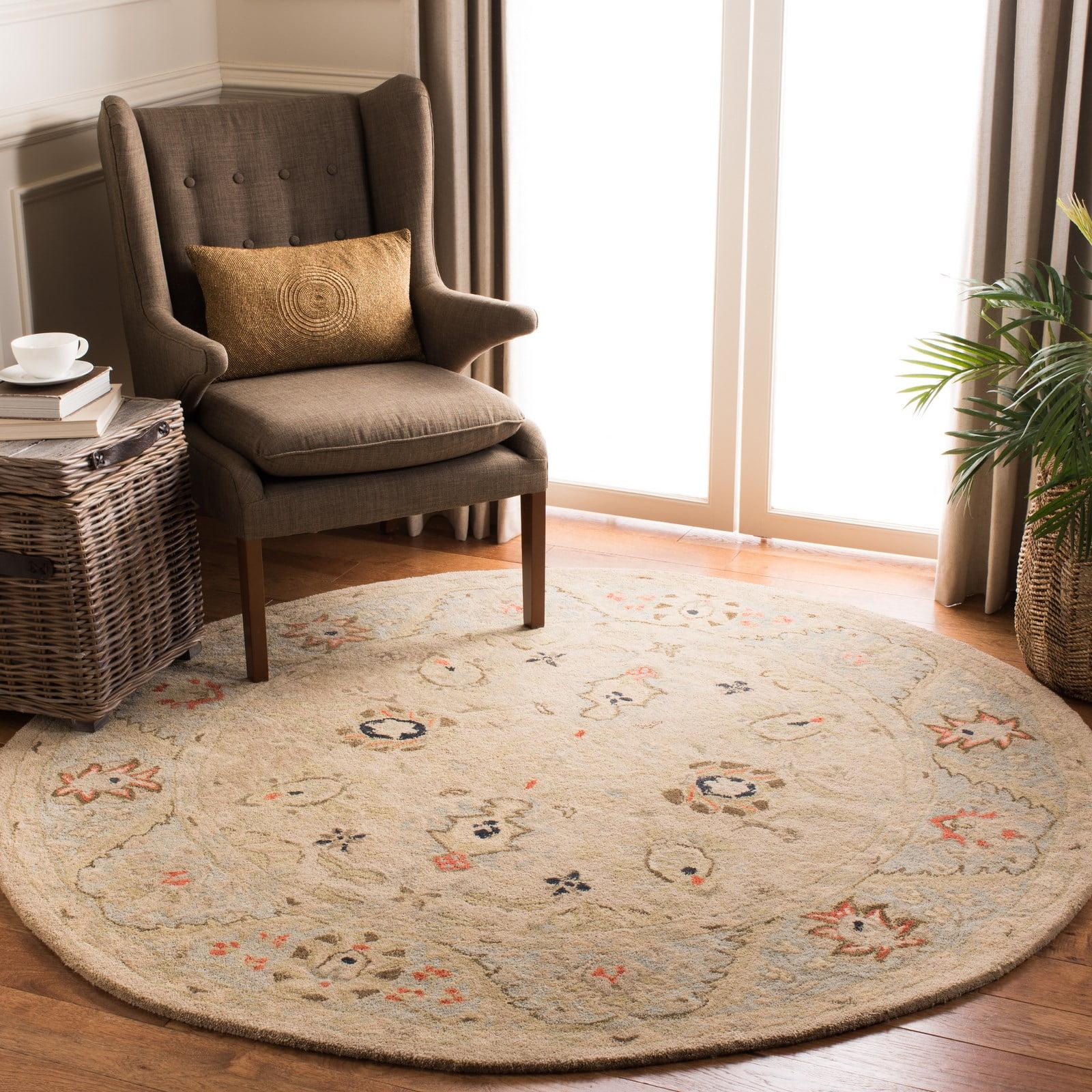Anatolia AN569 Hand Tufted Area Rug  - Natural/Soft Turquoise - 6' Round - Safavieh.