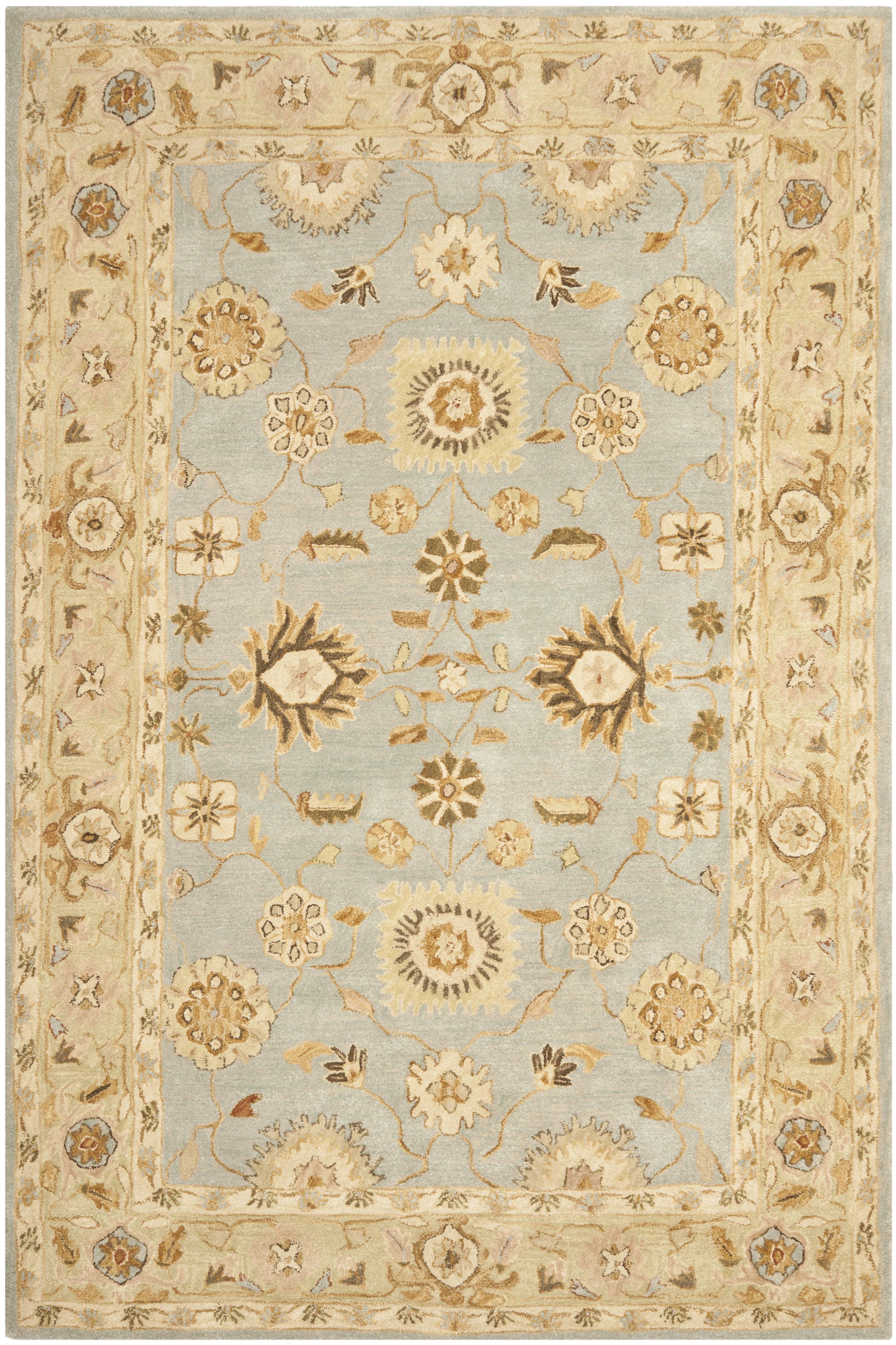 SAFAVIEH Anatolia Sherman Floral Wool Area Rug, Light Blue/Sage, 6' x 9'