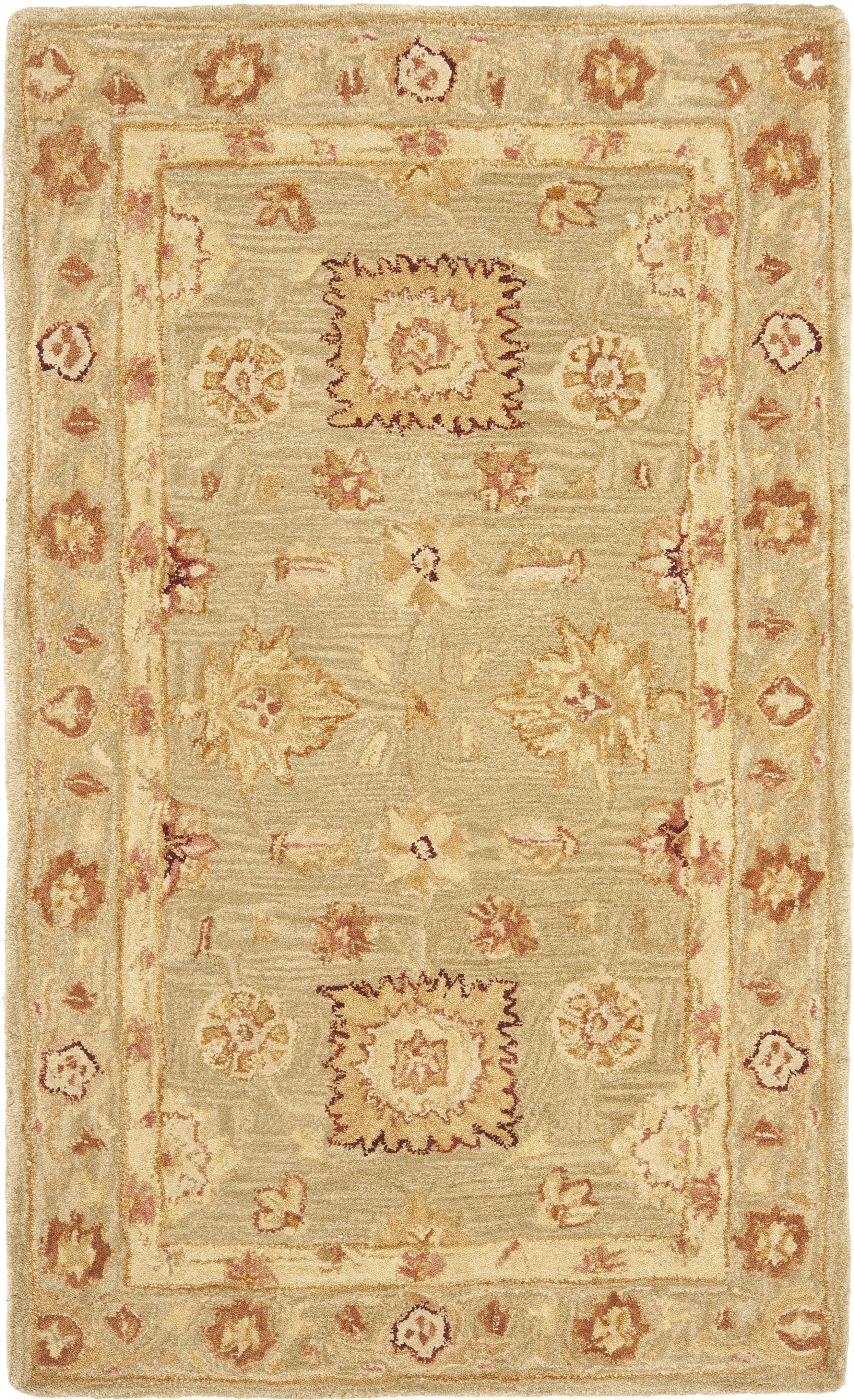 Sage Floral Handmade Wool 3' x 5' Area Rug