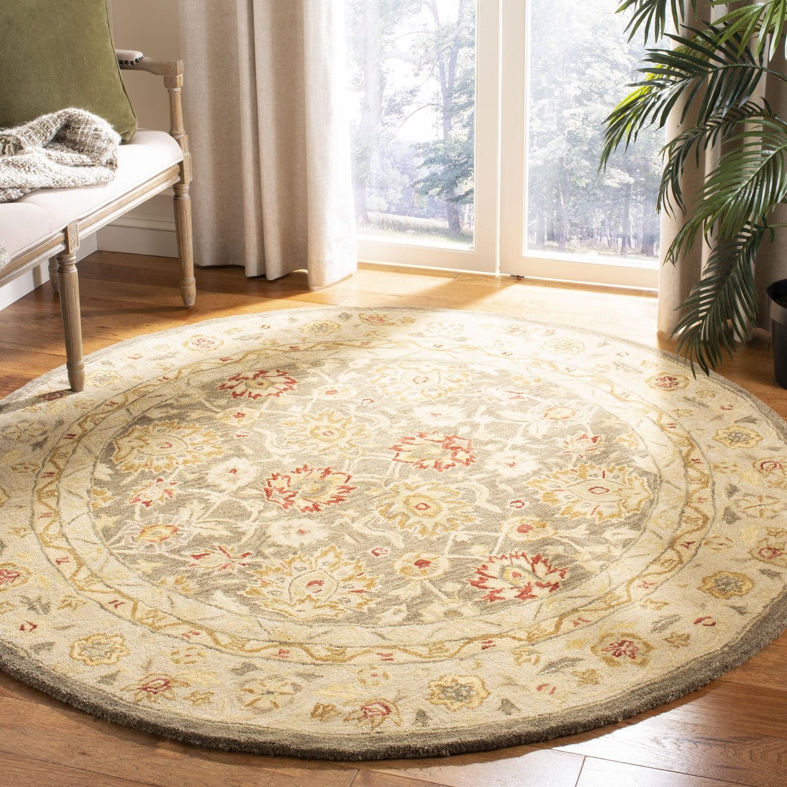 Olive Grey and Beige Handmade Wool Round Area Rug