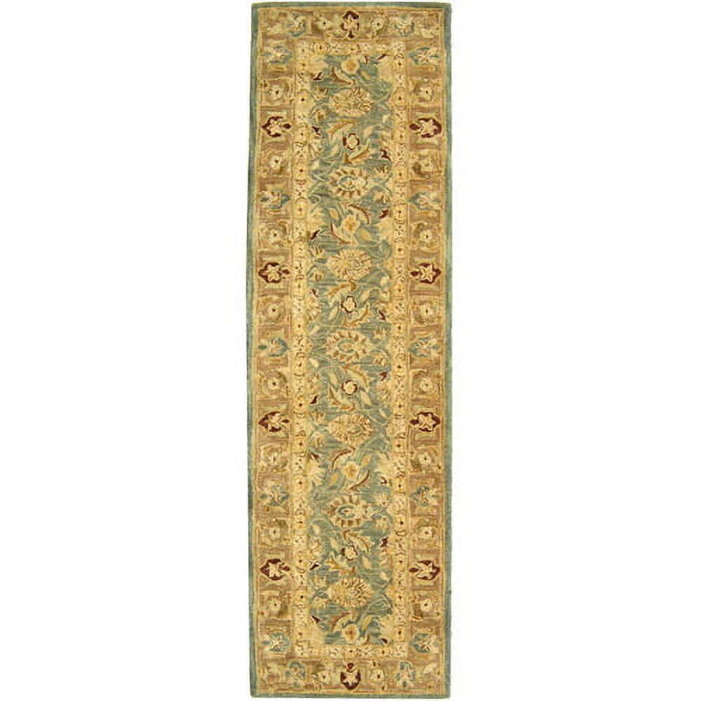 SAFAVIEH Anatolia Sophia Floral Wool Runner Rug, Teal Blue/Taupe, 2'3" x 8'