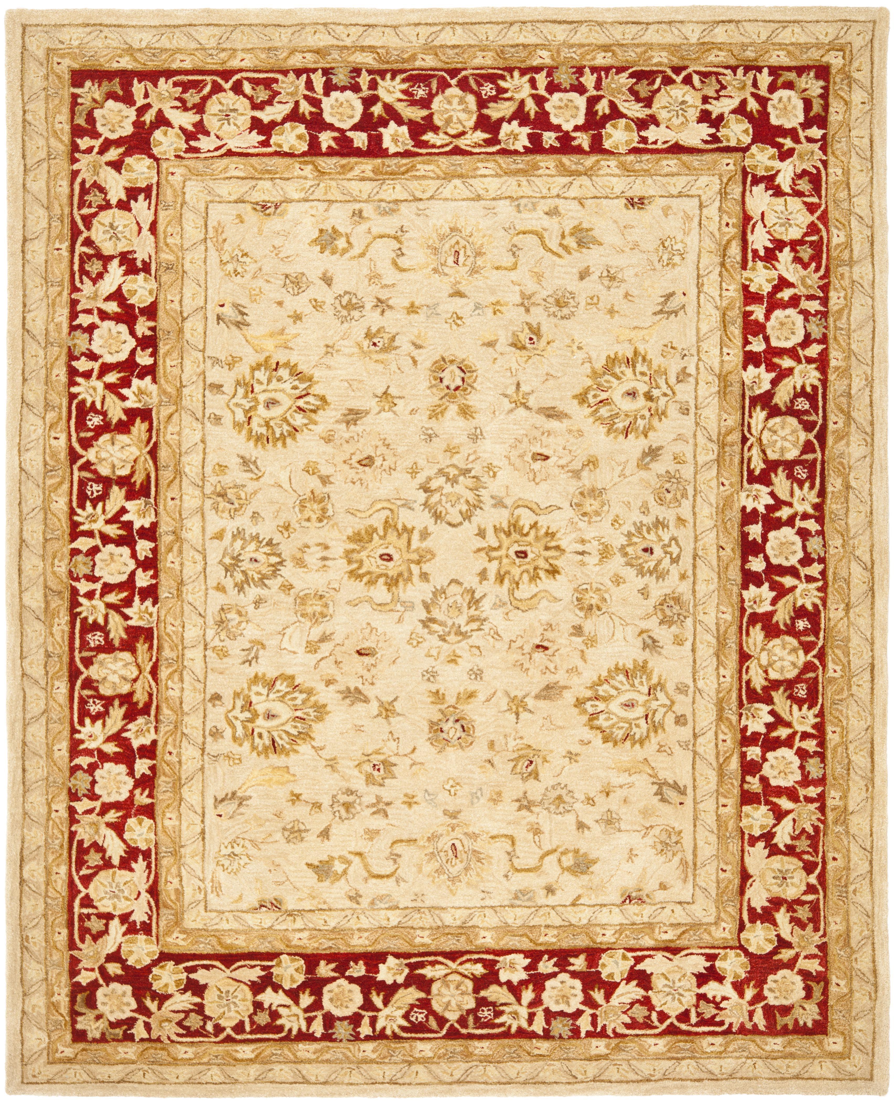 Ivory and Red Handmade Tufted Wool Area Rug, 8 x 10 ft