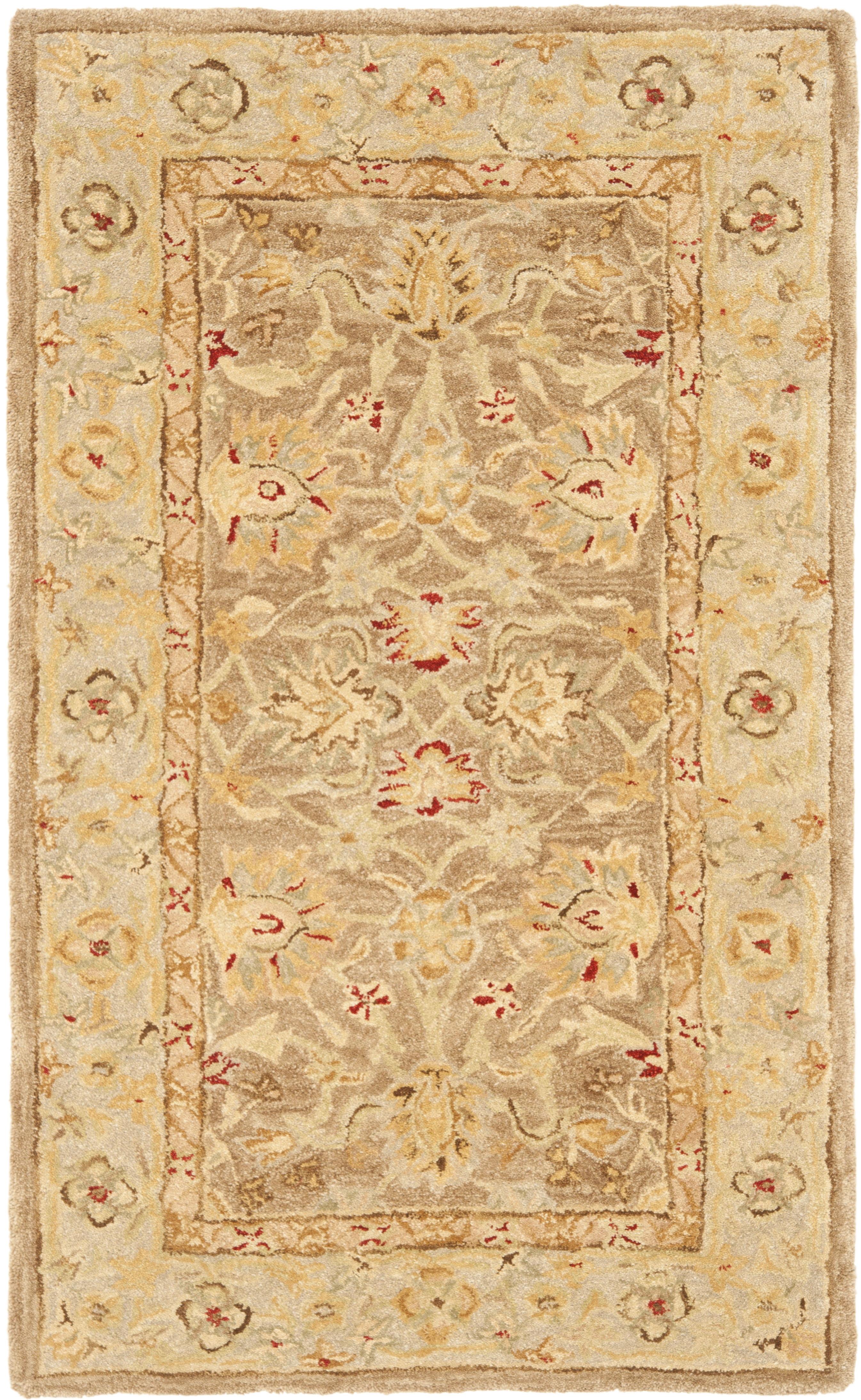 Handmade Tan/Ivory Floral Wool Tufted Rug 3' x 5'