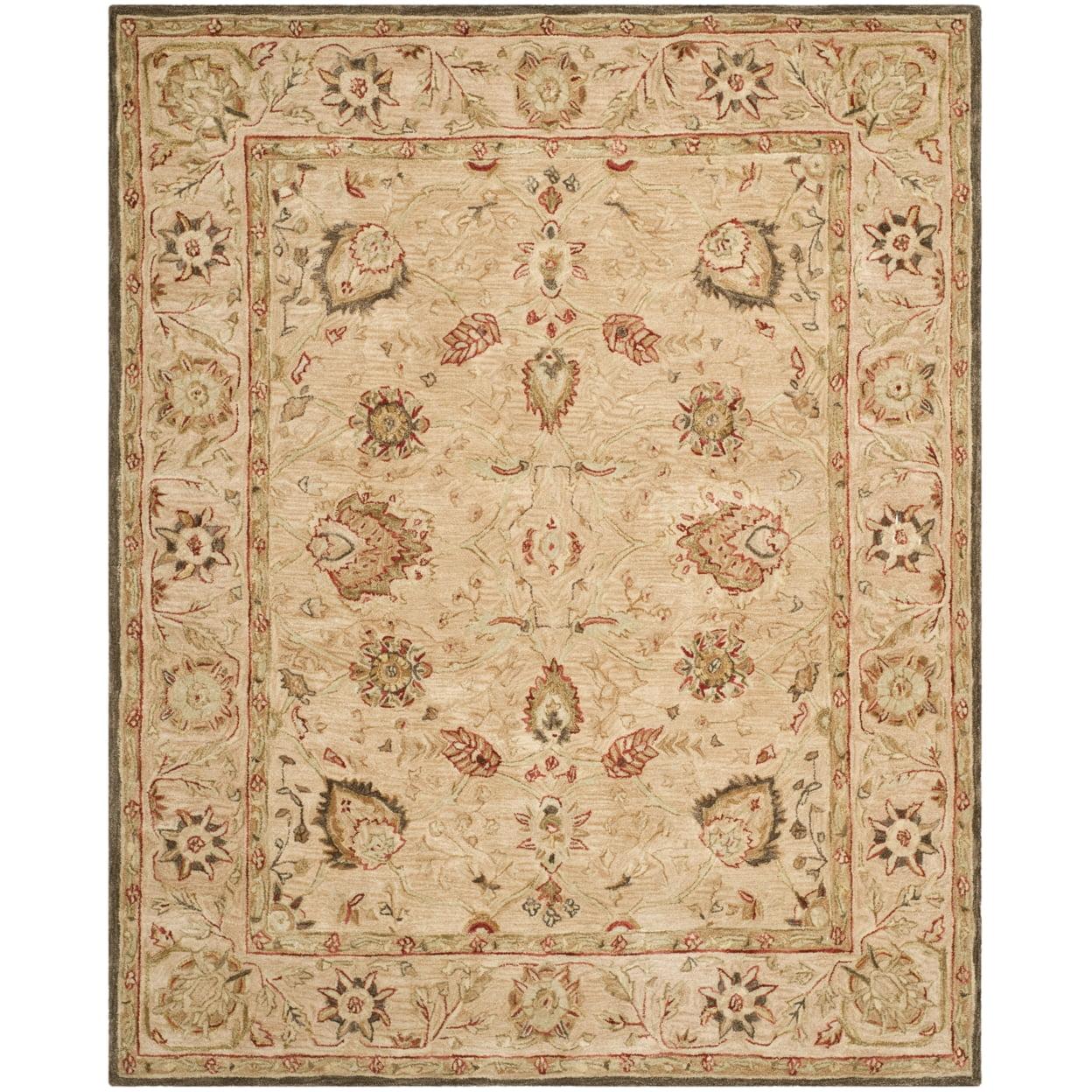 Ivory Floral Handmade Wool Rectangular Area Rug