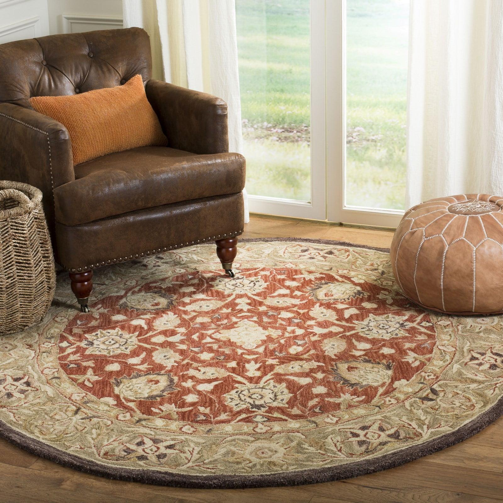 SAFAVIEH Anatolia Venice Traditional Wool Area Rug, Rust/Green, 4' x 4' Round