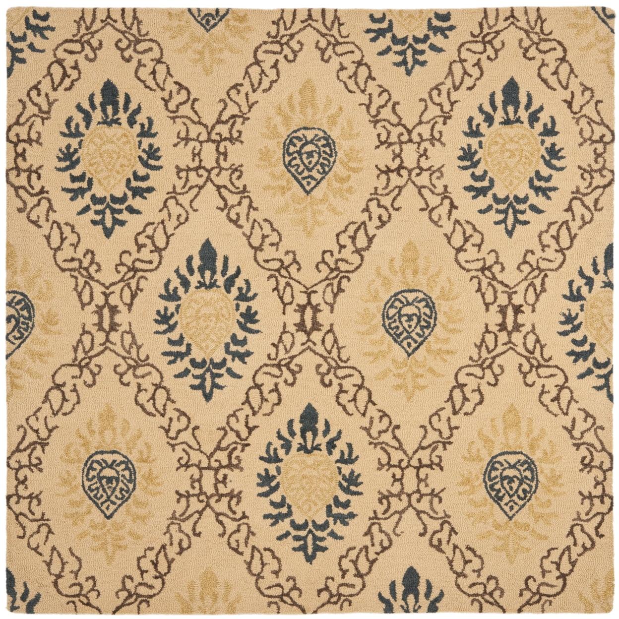 Light Gold and Multi 6' x 6' Square Hand-Tufted Wool Area Rug