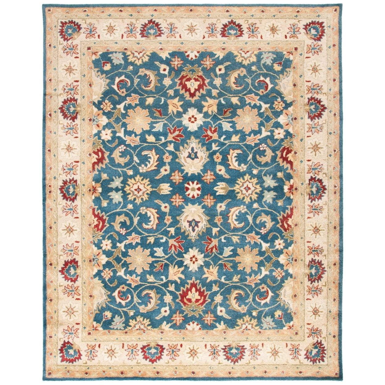 Antiquity Inspired Blue and Beige Handmade Wool Area Rug - 7'6" x 9'6"