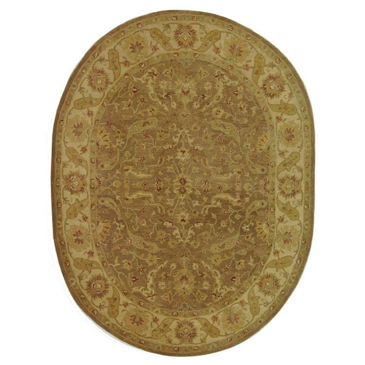 SAFAVIEH Antiquity Beaufort Traditional Floral Wool Area Rug, Brown/Gold, 7'6" x 9'6" Oval