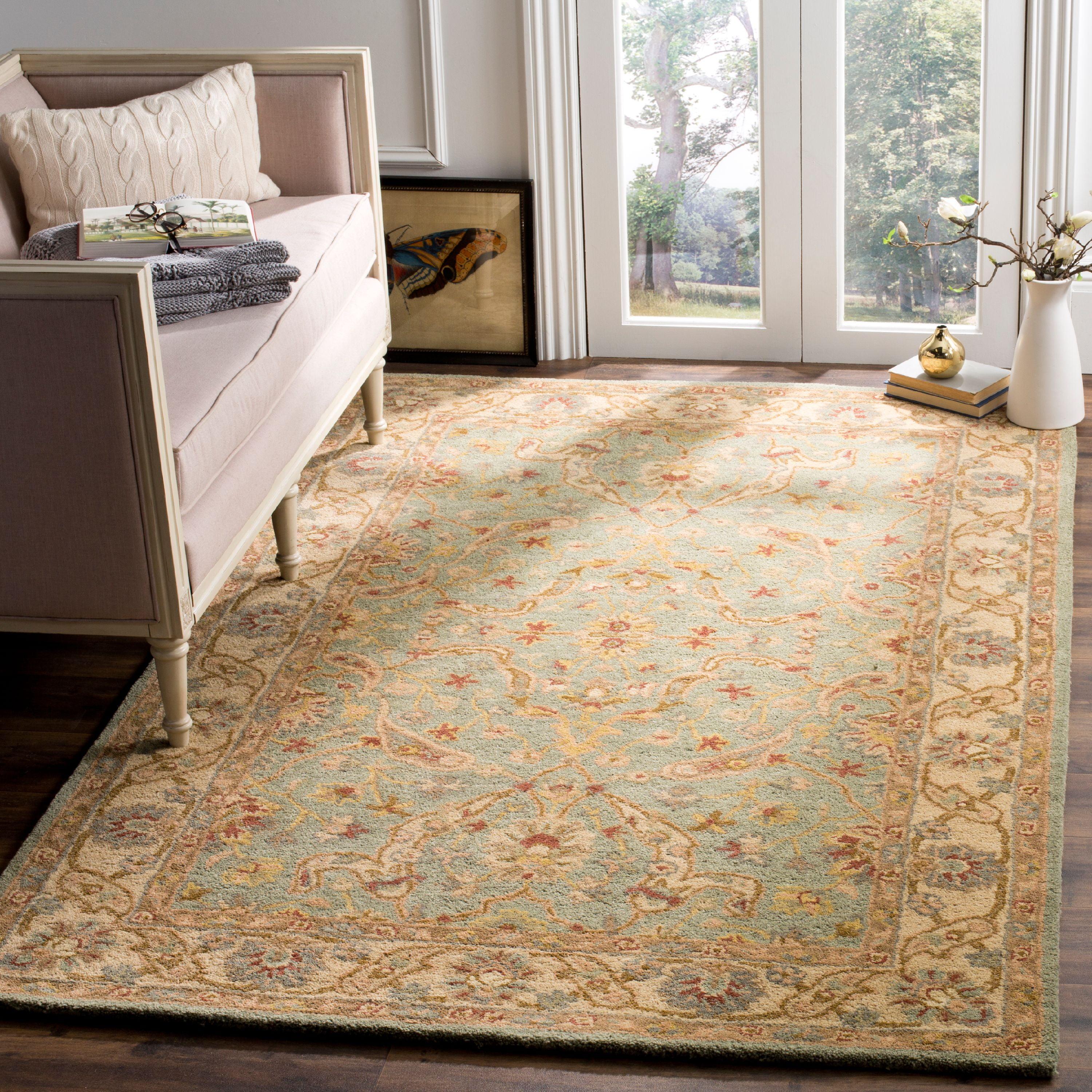 Teal & Beige Hand-Tufted Wool Reversible Area Rug, 54"x16"