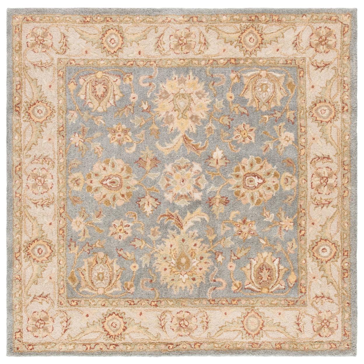 Blue and Beige Handmade Wool Tufted Square Rug, 6' x 6'