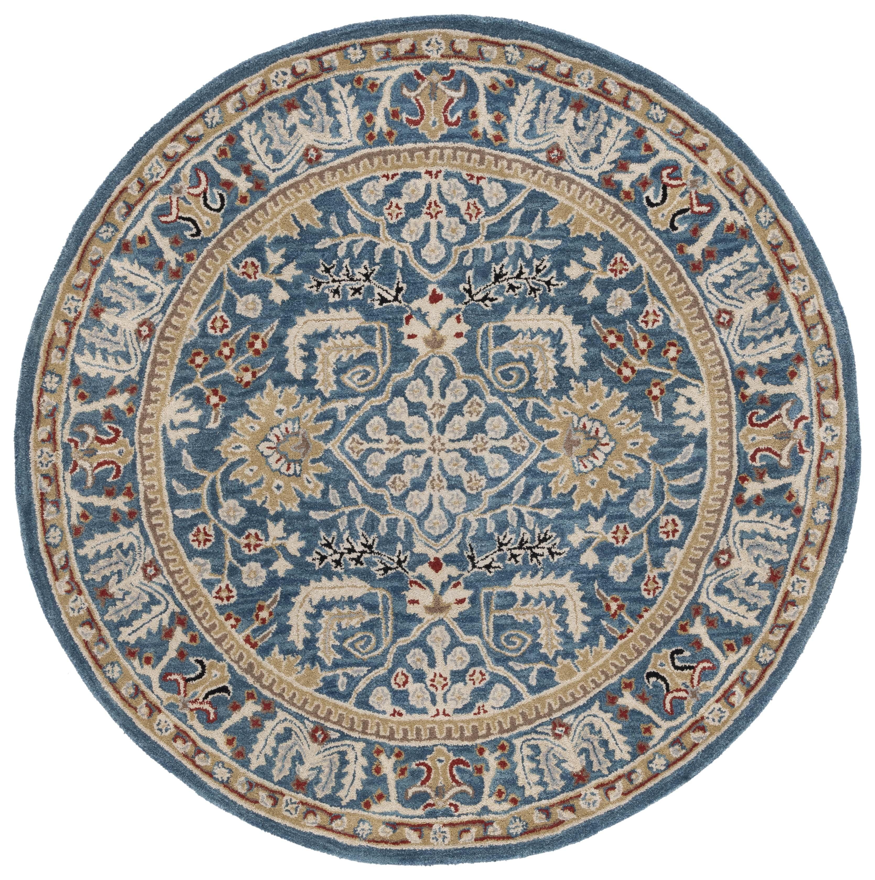 Antiquity AT64 Hand Tufted Area Rug - Dark Blue/Multi - 8' round - Safavieh.