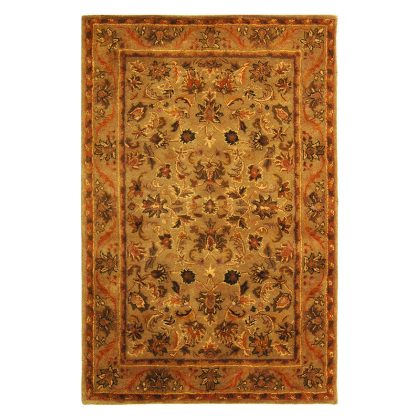 SAFAVIEH Antiquity Carmella Floral Bordered Wool Area Rug, Olive/Gold, 7'6" x 9'6"