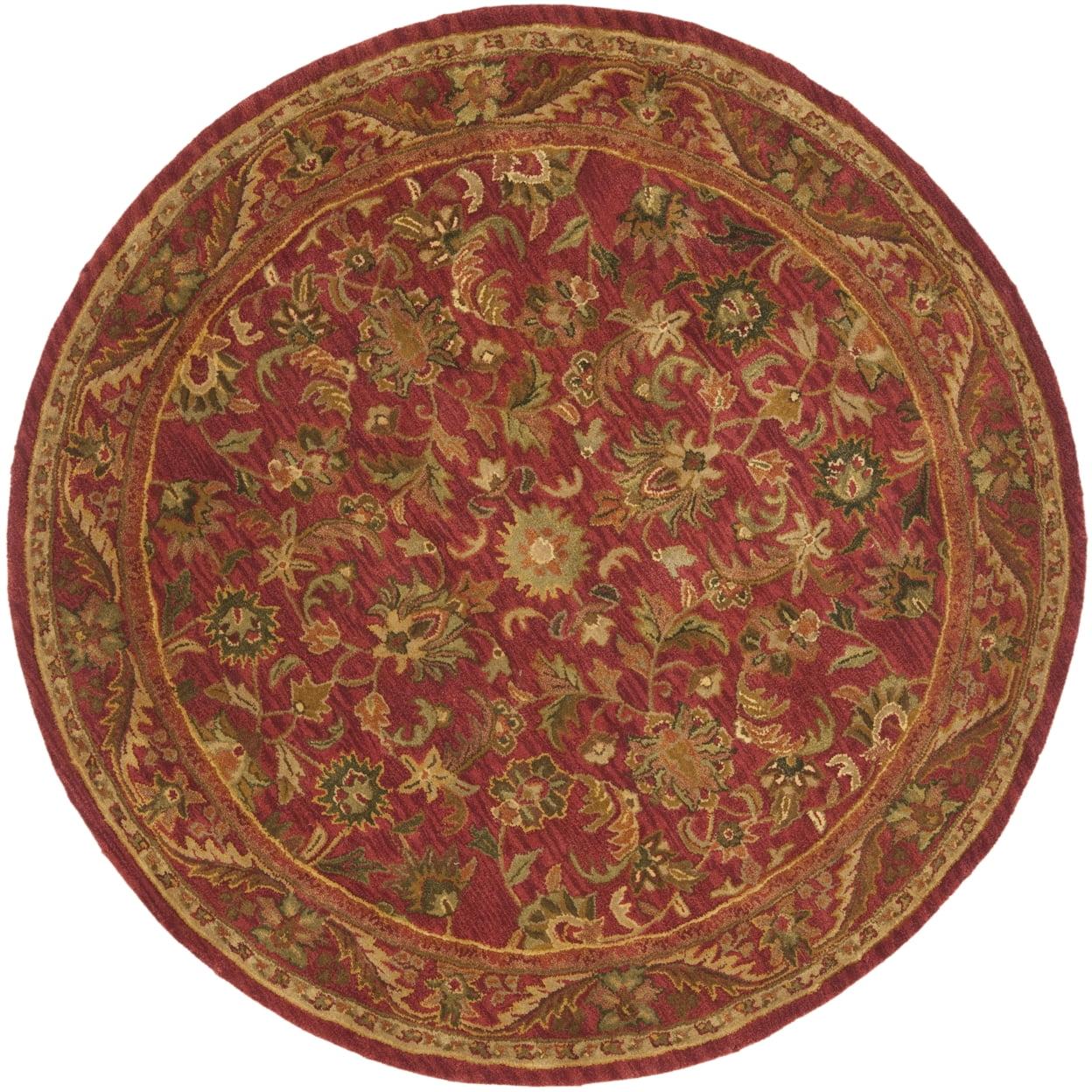 SAFAVIEH Antiquity Carmella Floral Bordered Wool Area Rug, Red, 3'6" x 3'6" Round