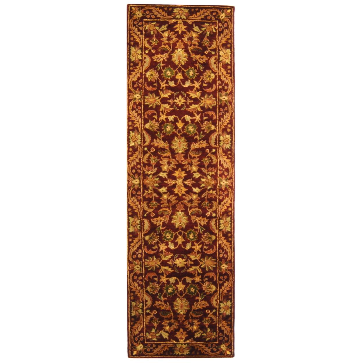 SAFAVIEH Antiquity Carmella Floral Bordered Wool Runner Rug, Wine/Gold, 2'3" x 8'