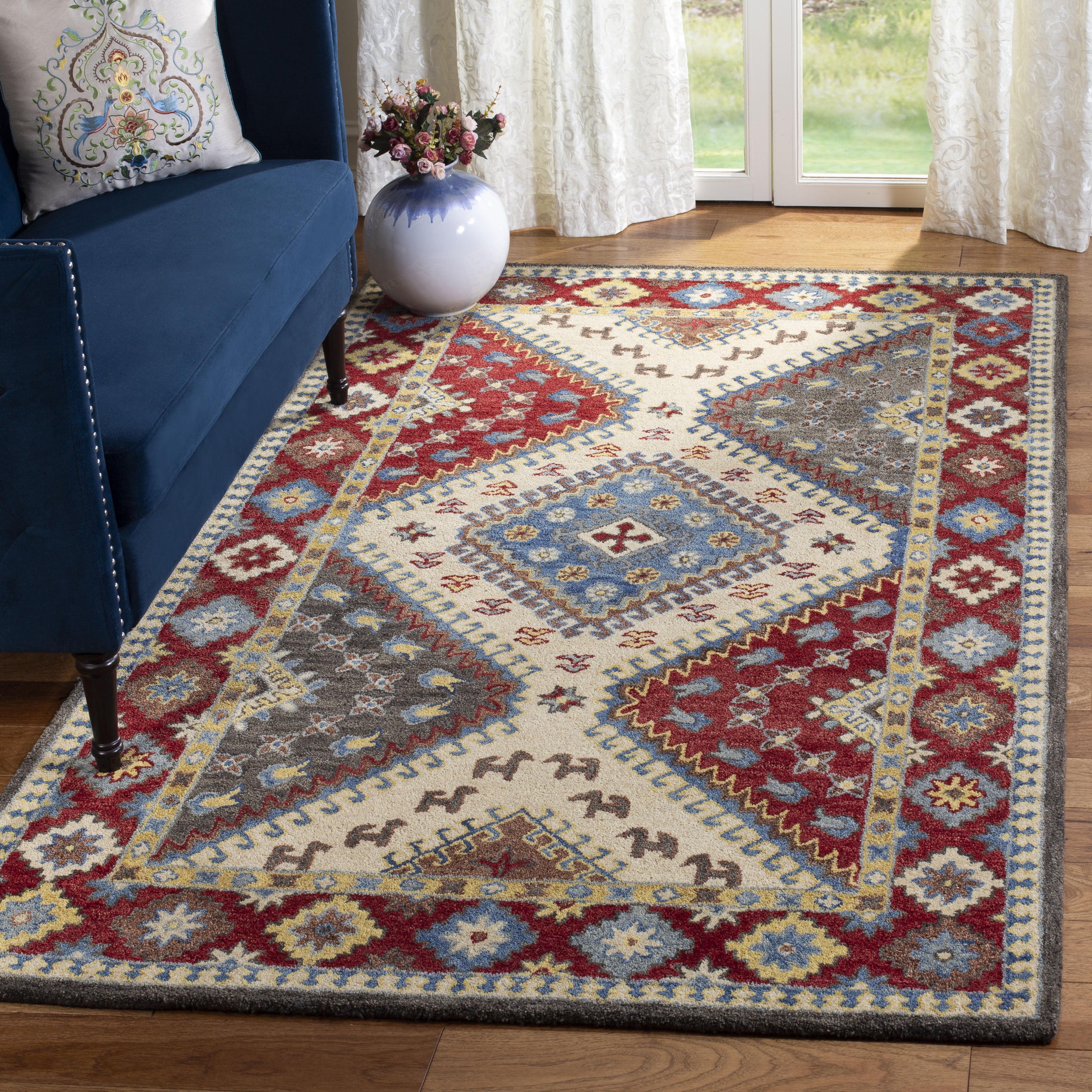 SAFAVIEH Antiquity Cennetig Geometric Floral Wool Area Rug, Red/Ivory, 6' x 6' Square