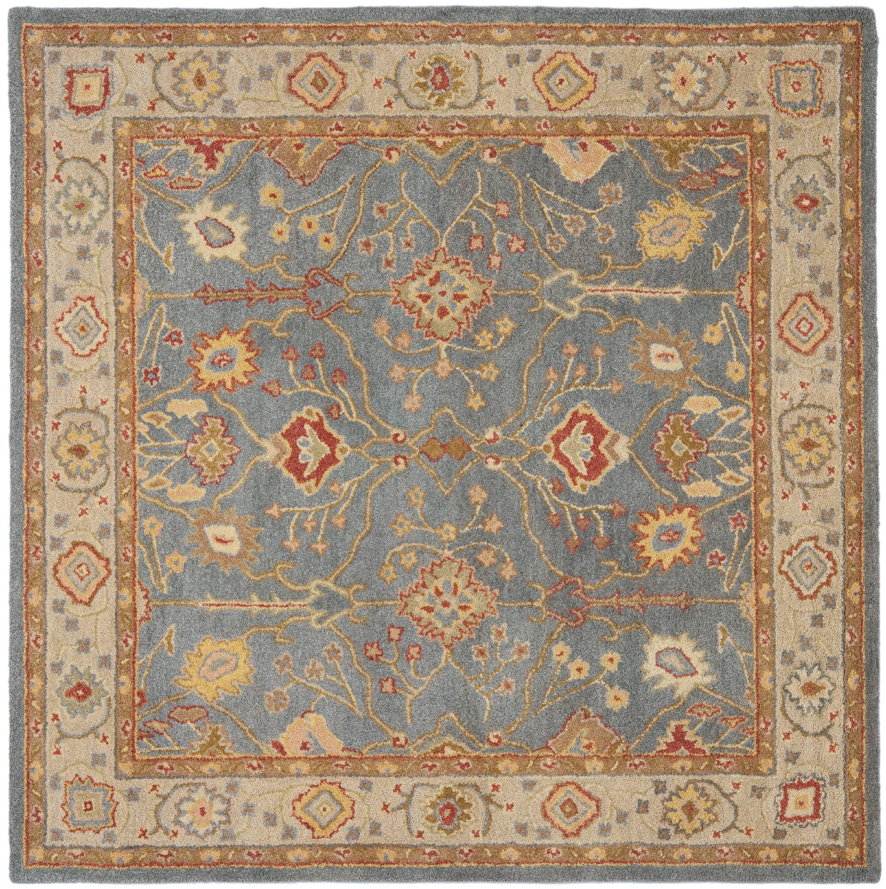 SAFAVIEH Antiquity Chanelle Traditional Wool Area Rug, Blue/Ivory, 8' x 8' Square