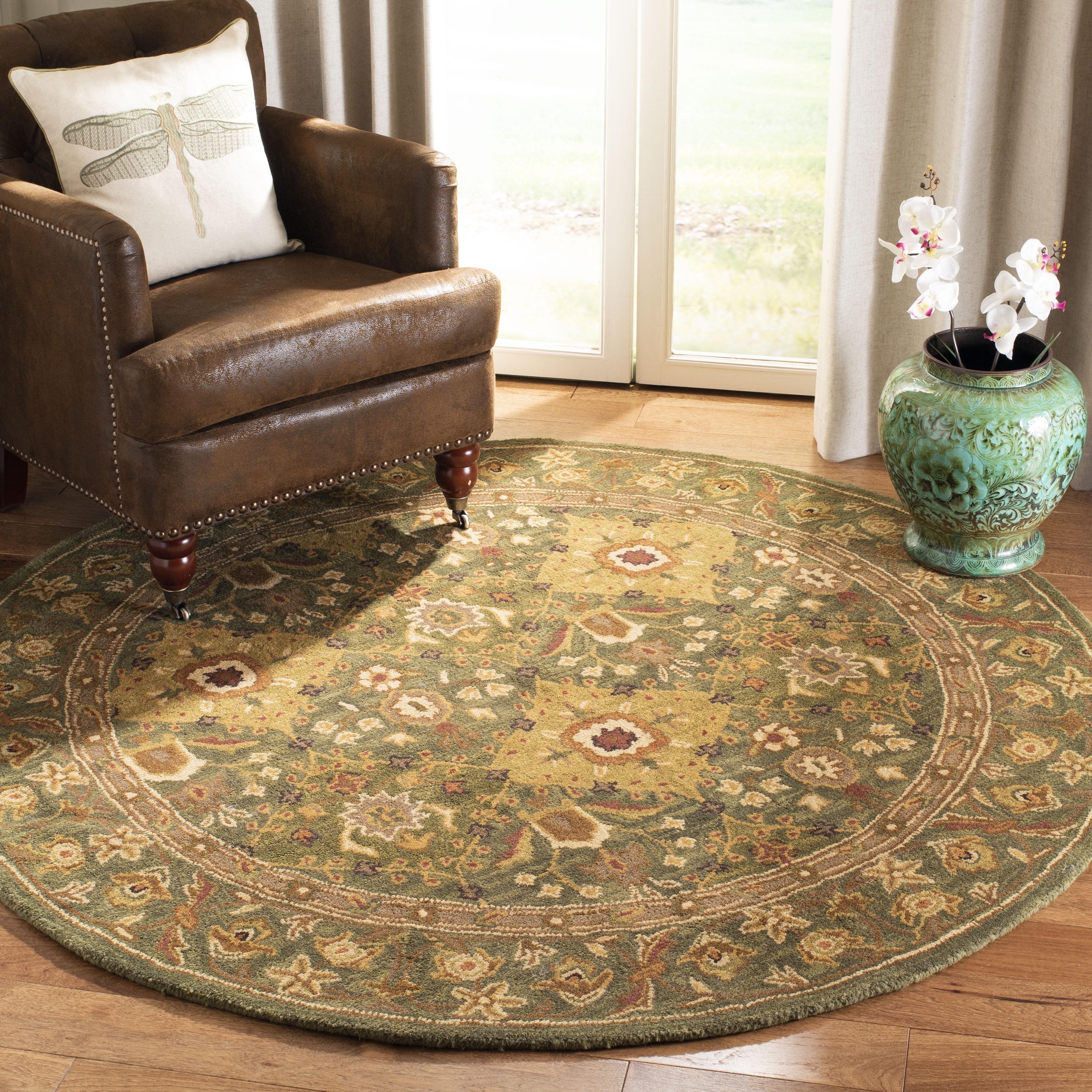 Handmade Olive Wool Round Tufted Area Rug 3'6"