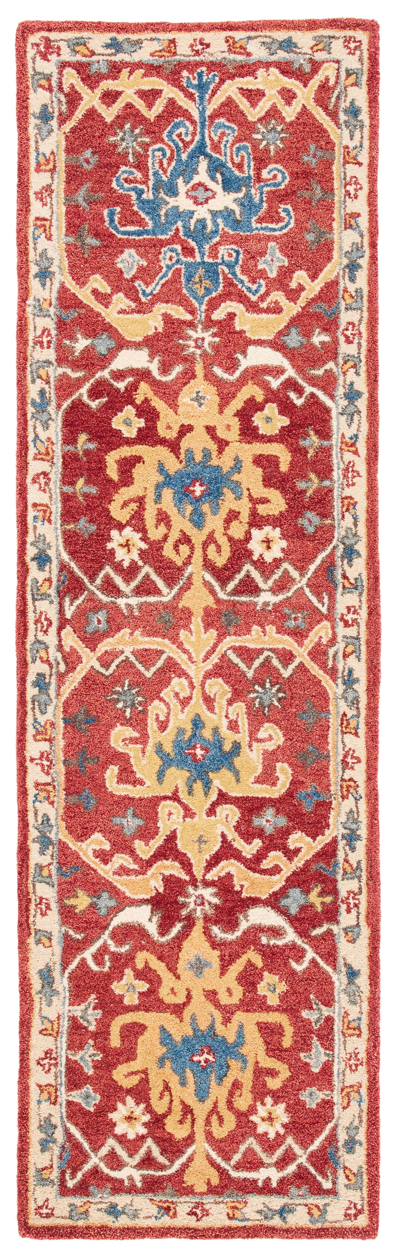 Red and Yellow Hand-Tufted Wool Runner Rug