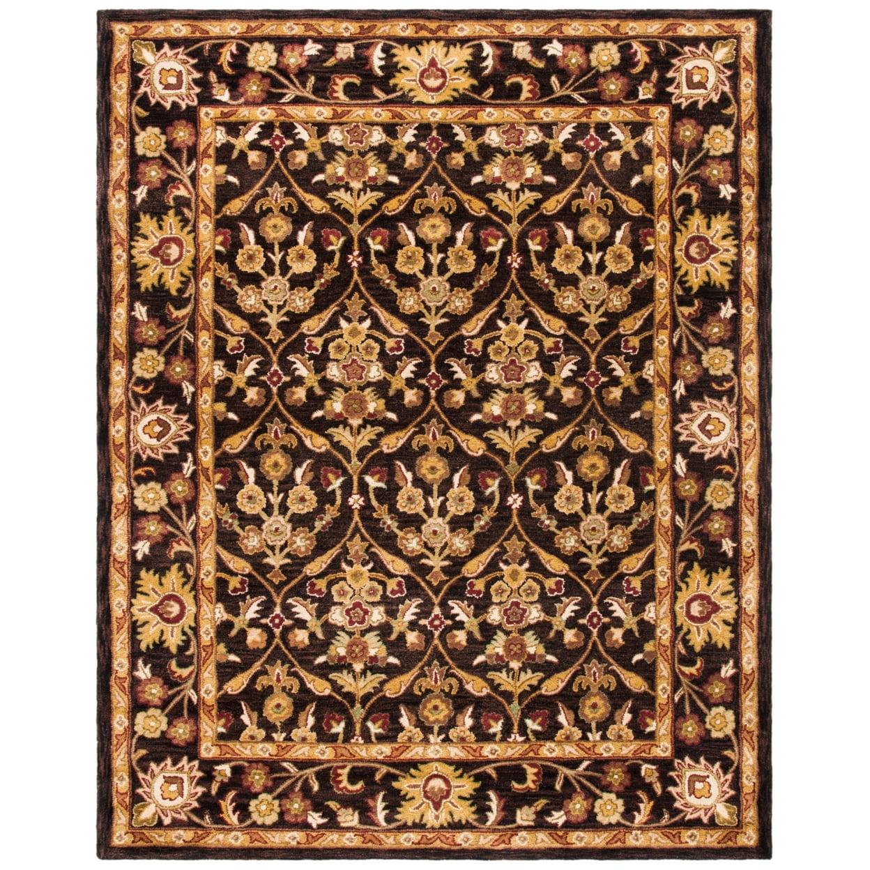 SAFAVIEH Antiquity Francine Floral Bordered Wool Area Rug, Dark Plum/Gold, 6' x 9'